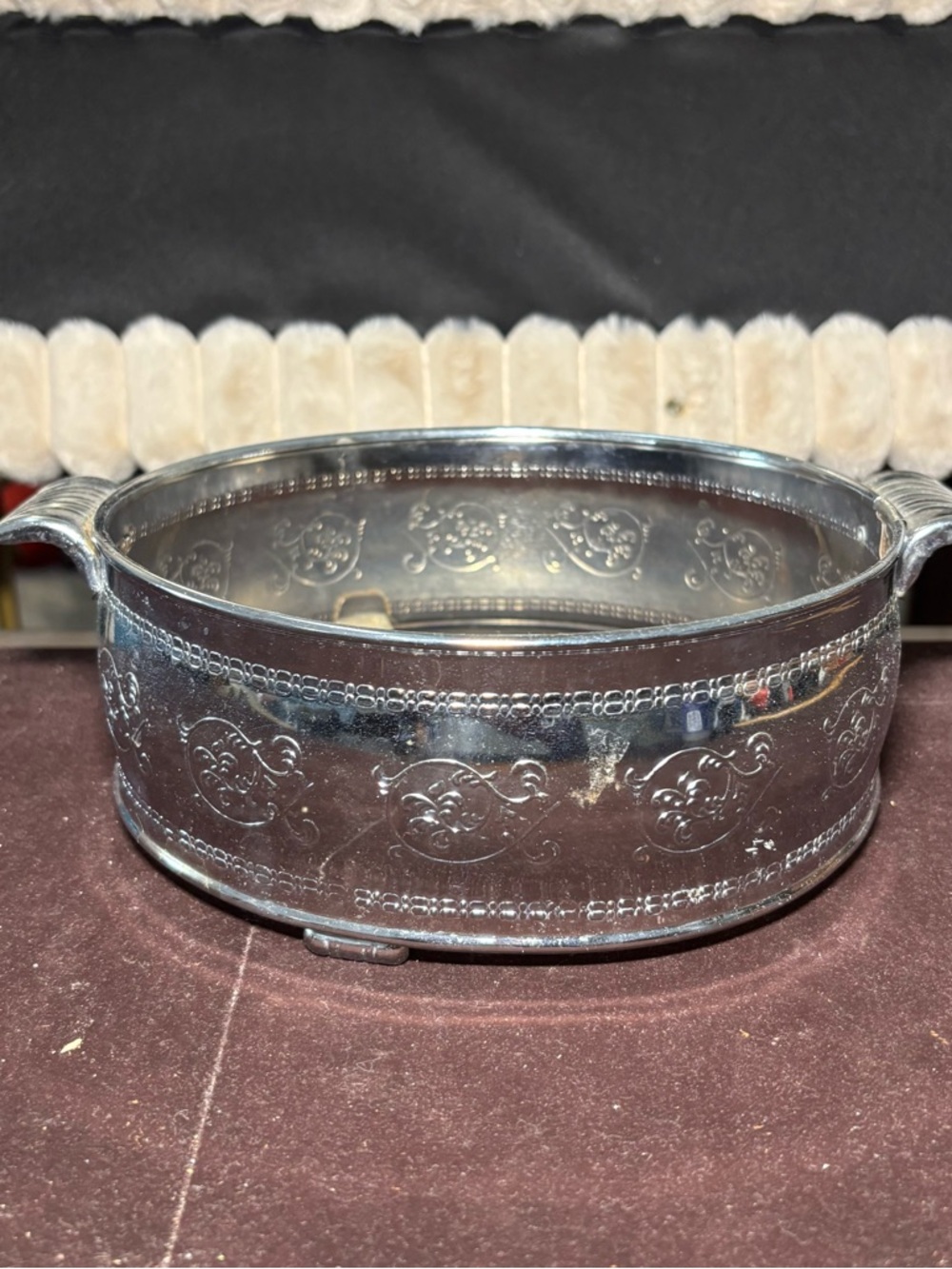 Decorative Silver-Tone Serving Bowl with Handles